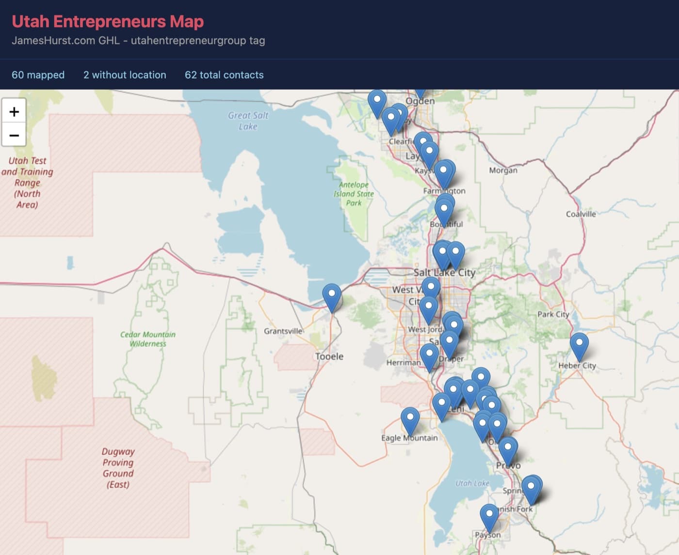 Map of Utah marketers across the Wasatch Front